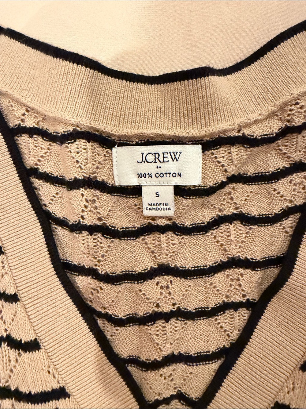 J. Crew Beige Short-Sleeve Knit Cardigan with Black Trim - Picture 6 of 6